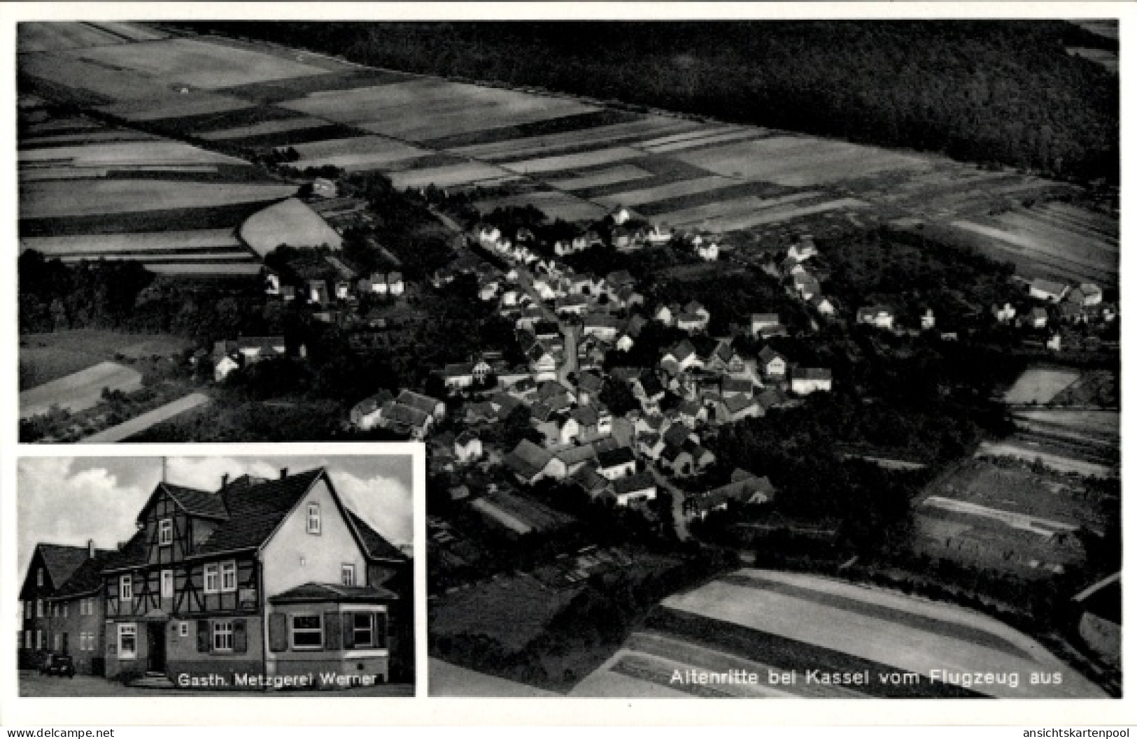 CPA Altenritte Altenridde Baunatal Hessen, Fliegeraufnahme, Gasthaus Metzgerei Werner