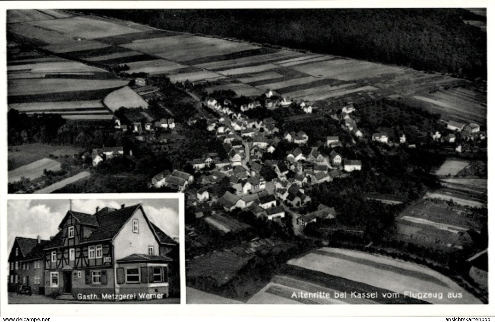 CPA Altenritte Altenridde Baunatal Hessen, Luftaufnahme von Altenritte, Gasthaus Metzgerei Werner,