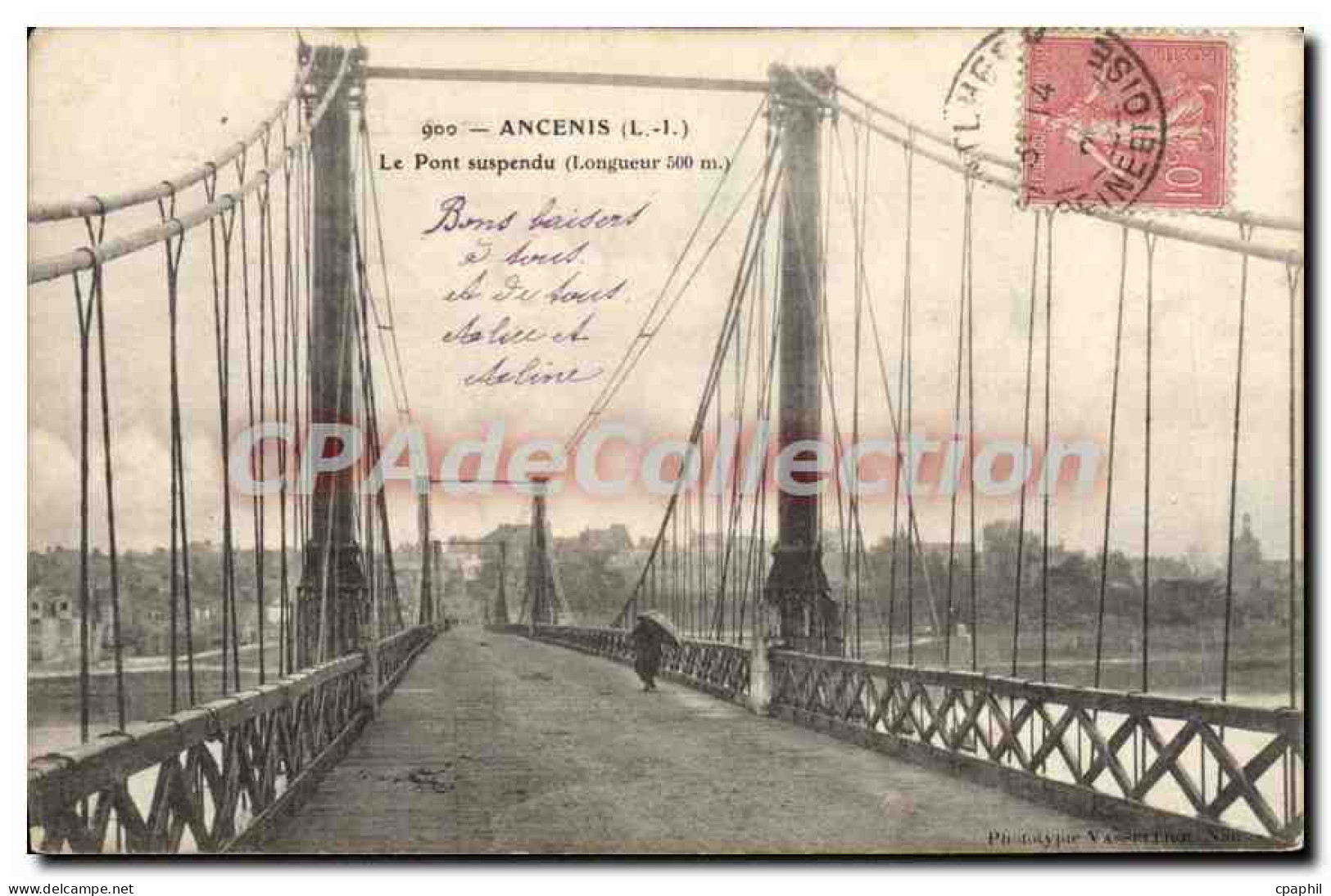CPA Ancenis L I le Pont suspendu