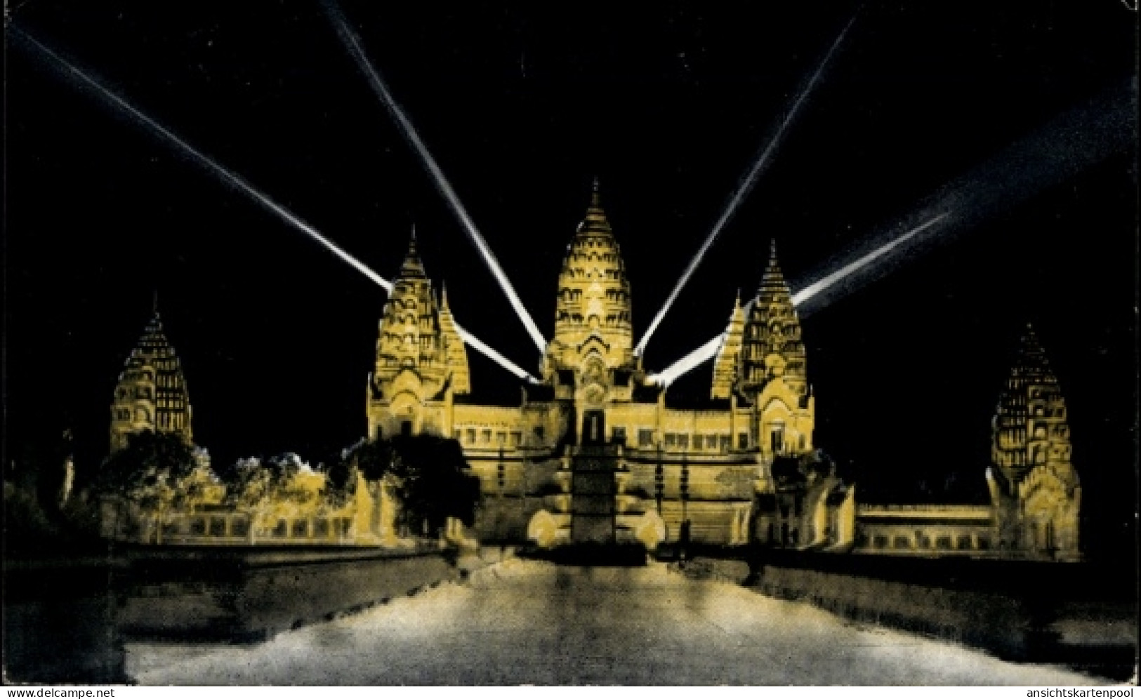 CPA Angkor Vat Kambodscha, Tempelanlagen, Nachtbeleuchtung