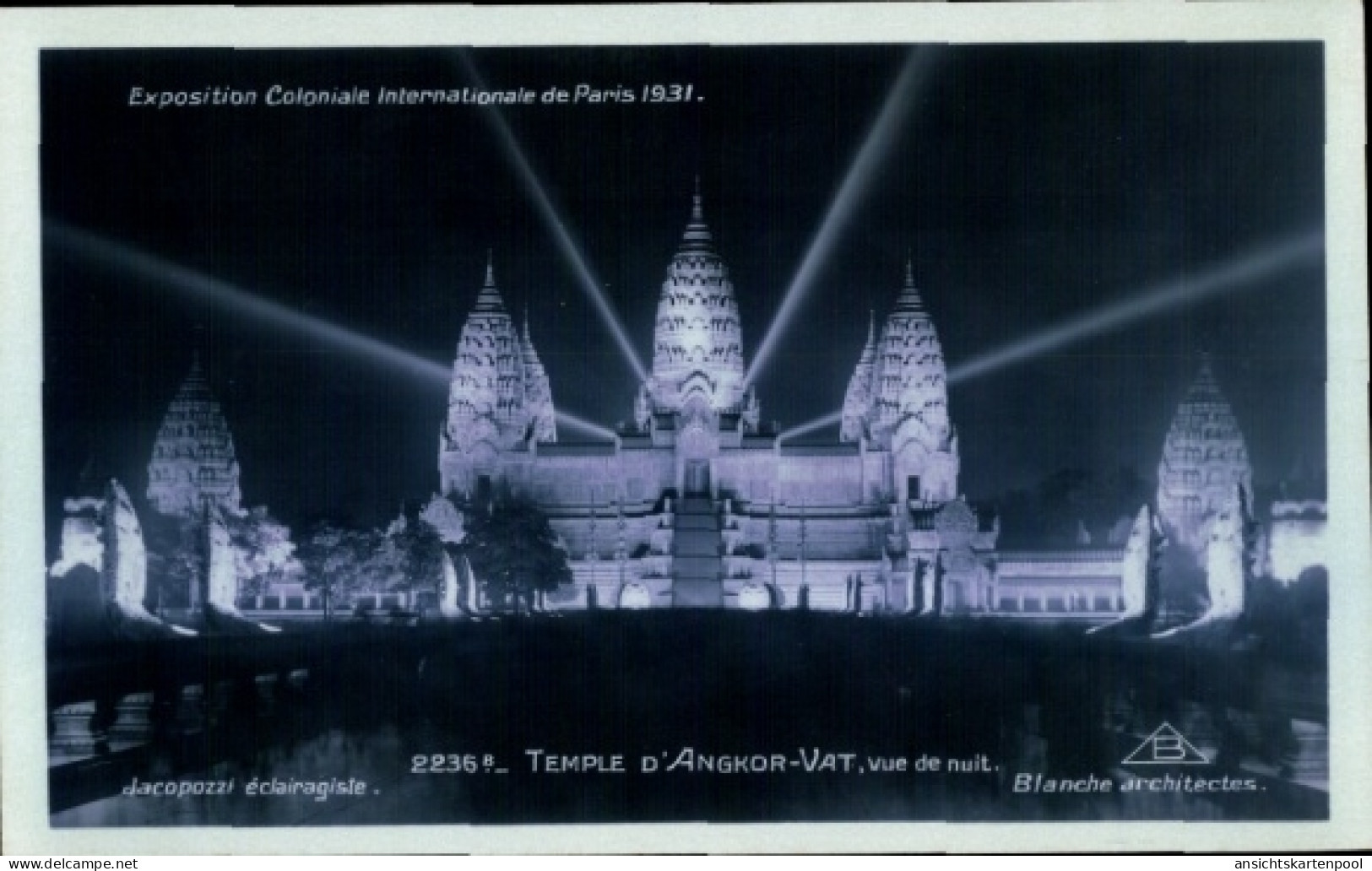 CPA Angkor Wat Kambodscha, Nachtansicht des Angkor Wat mit Lichtern, Exposition Coloniale Inter...