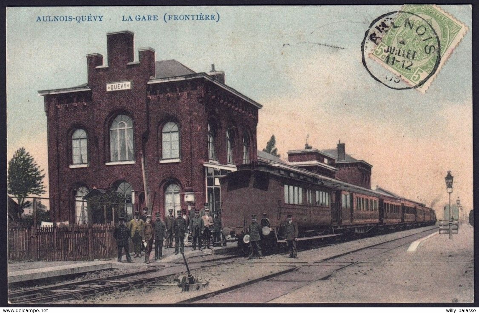 +++ CPA - AULNOIS - QUEVY - La Gare - Frontière - Couleur 1909 - Train en gare   //
