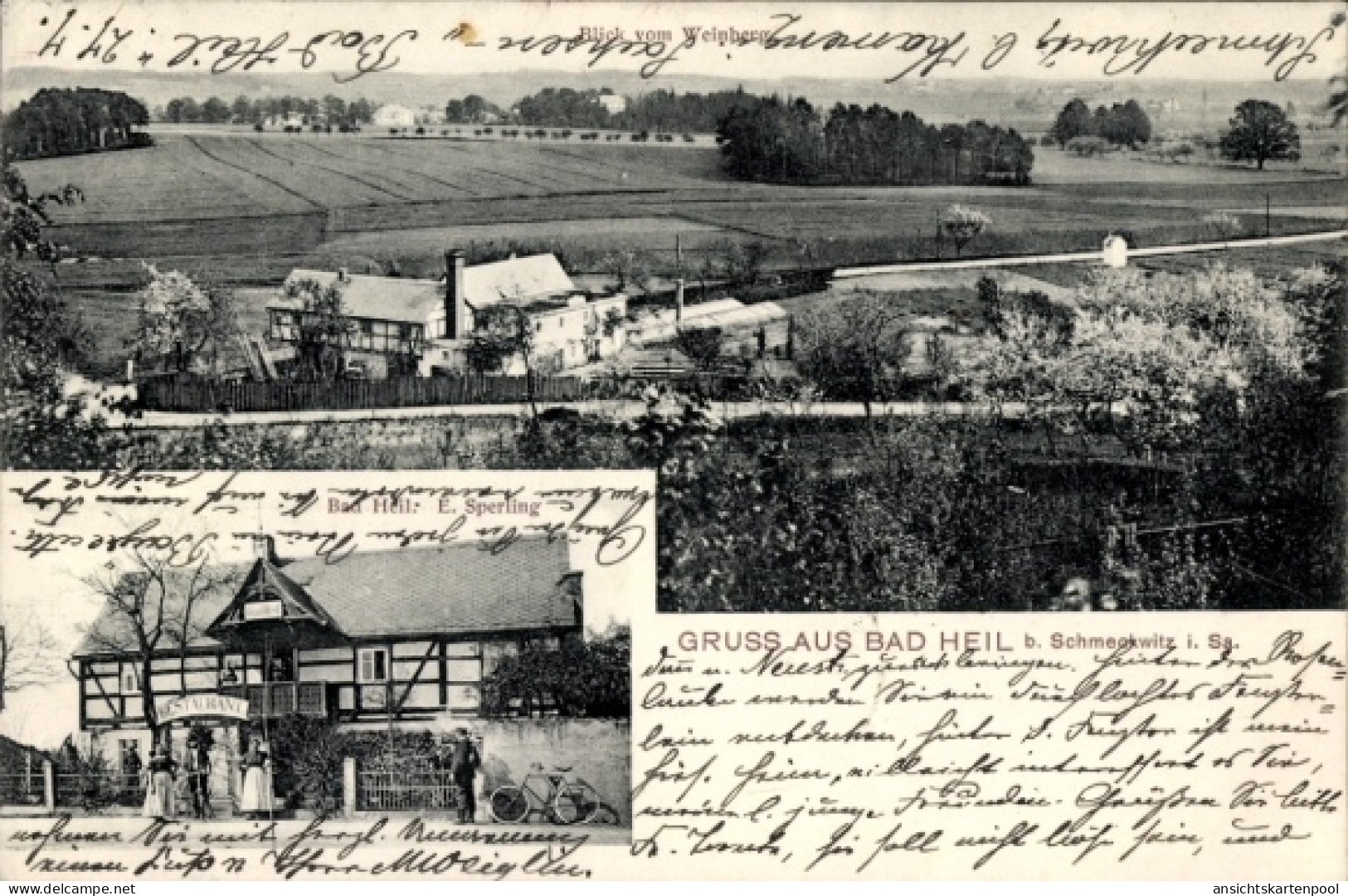 CPA Bad Heil Schmeckwitz Oberlausitz, Blick vom Weinberg, Gasthof