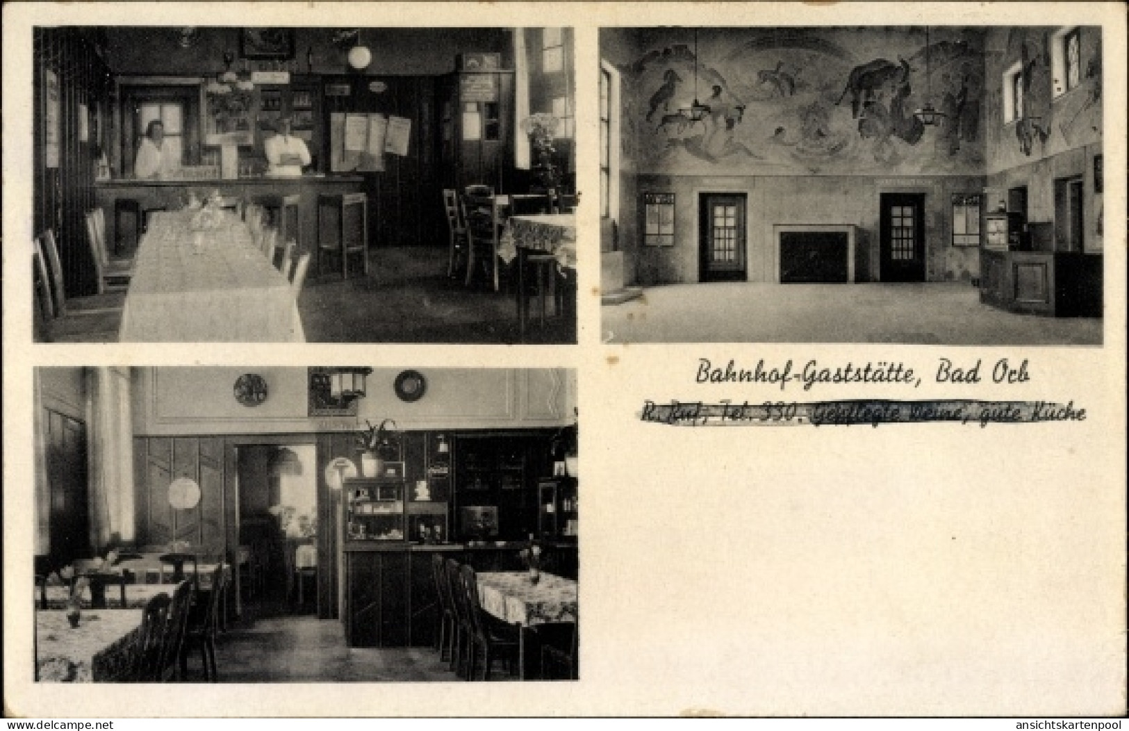 CPA Bad Orb im Main Kinzig Kreis Hessen, Bahnhof Gaststätte, Tresen, Gaststube, Bahnhofshalle