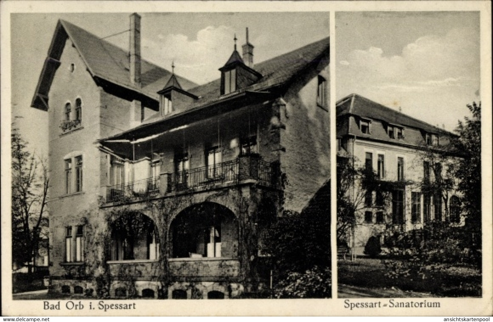 CPA Bad Orb im Main Kinzig Kreis Hessen, Spessart Sanatorium, Fassade, Gartenansicht