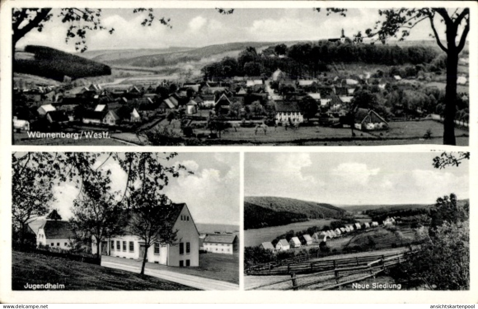 CPA Bad Wünnenberg in Westfalen, Straßenpartie, Panorama, Neue Siedlung, Jugendheim