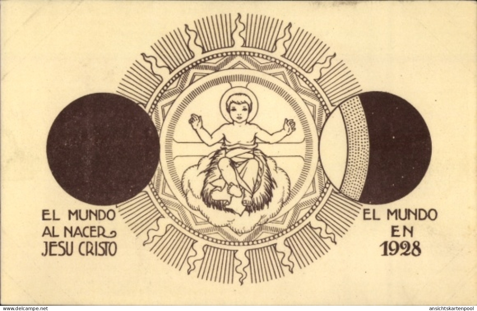 CPA Barcelona Katalonien, Exposición Misional, El Mundo al nacer Jesu Cristo, El Mundo en 1928