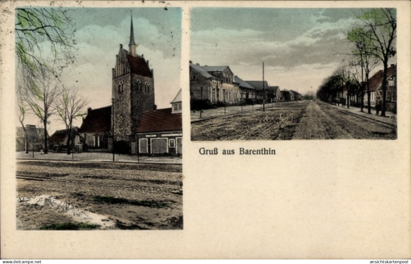 CPA Barenthin Gumtow Prignitz, Kirche, Straßenpartie