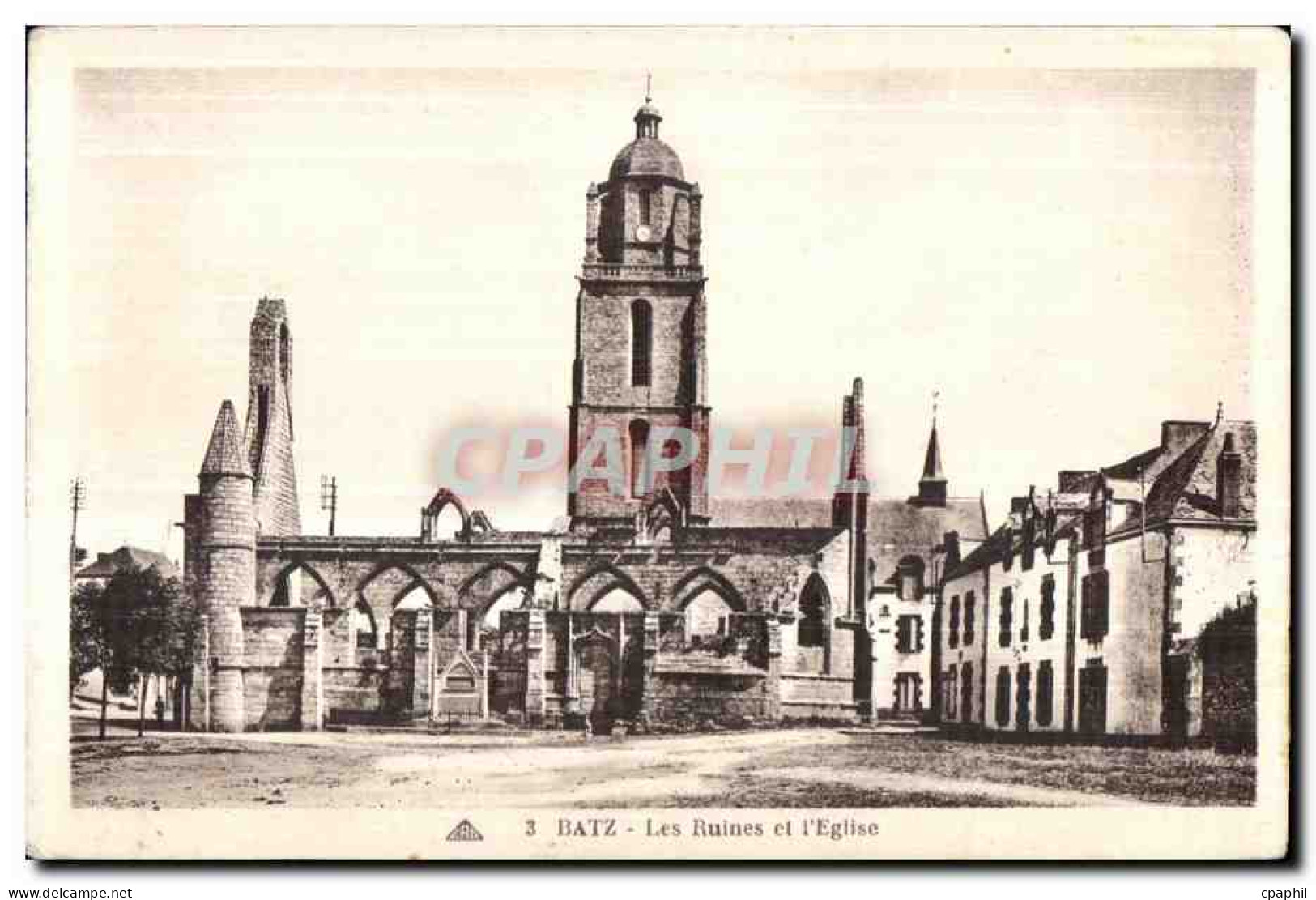CPA Batz Les Ruines et l Eglise