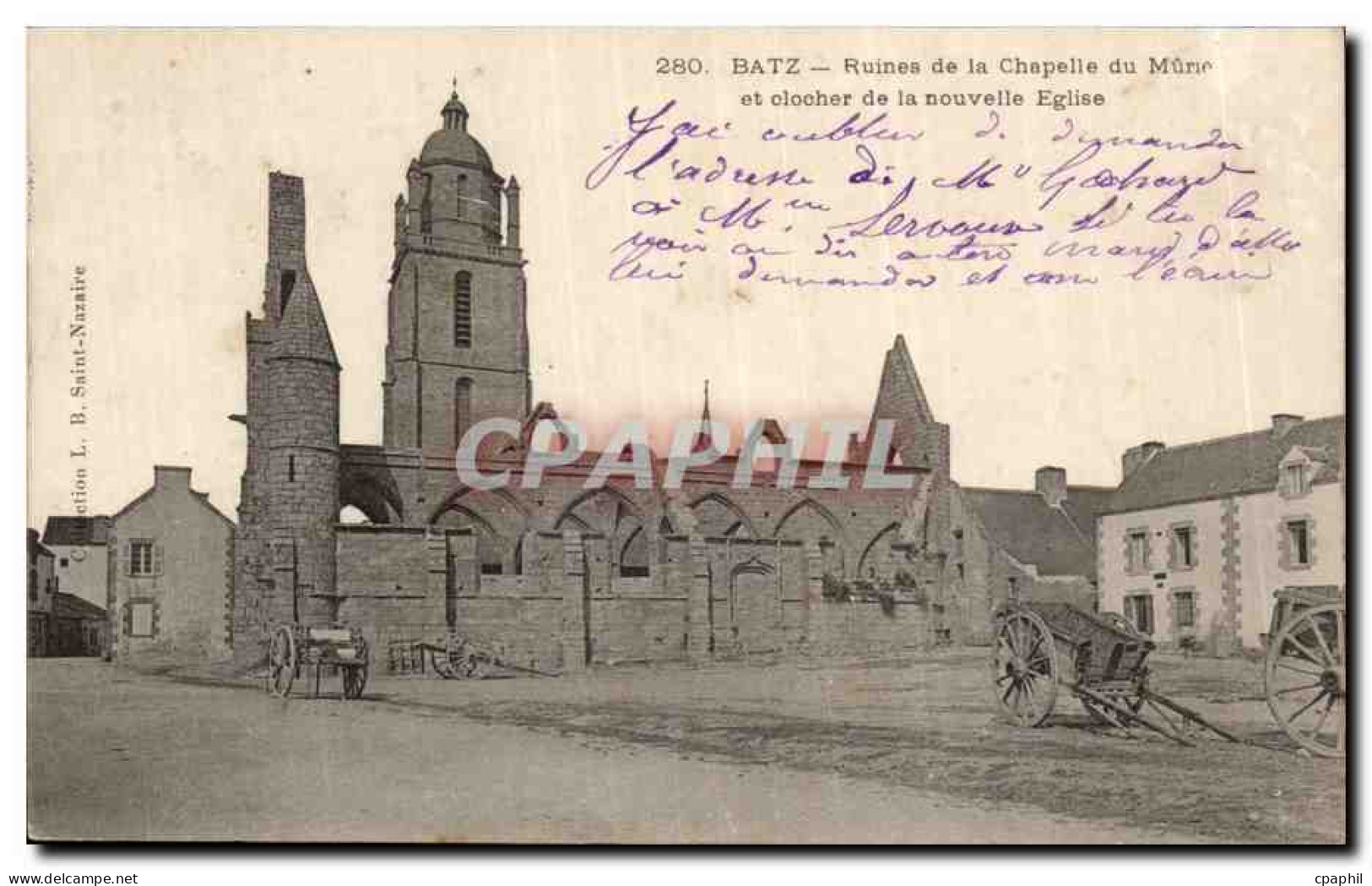 CPA Batz Ruines de la chapelle du Murie et clocher de la nouvelle eglise