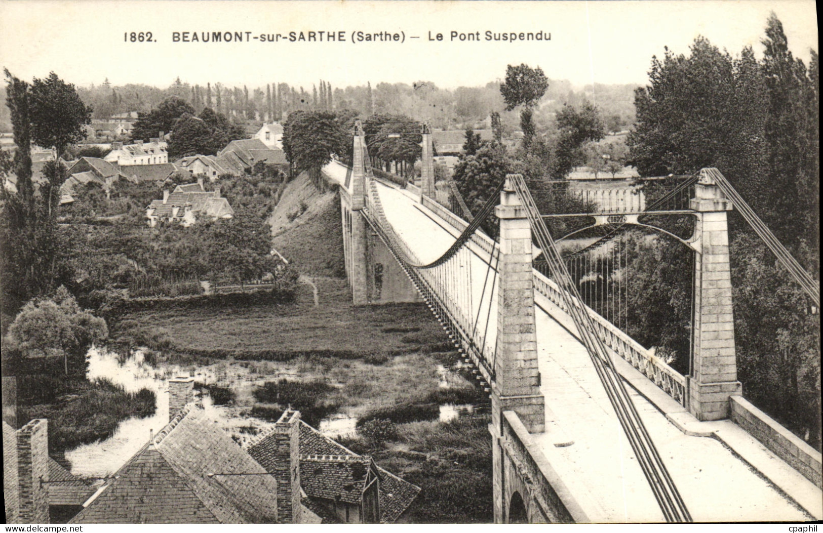CPA Beaumont Sur Sarthe Le Pont Suspendu