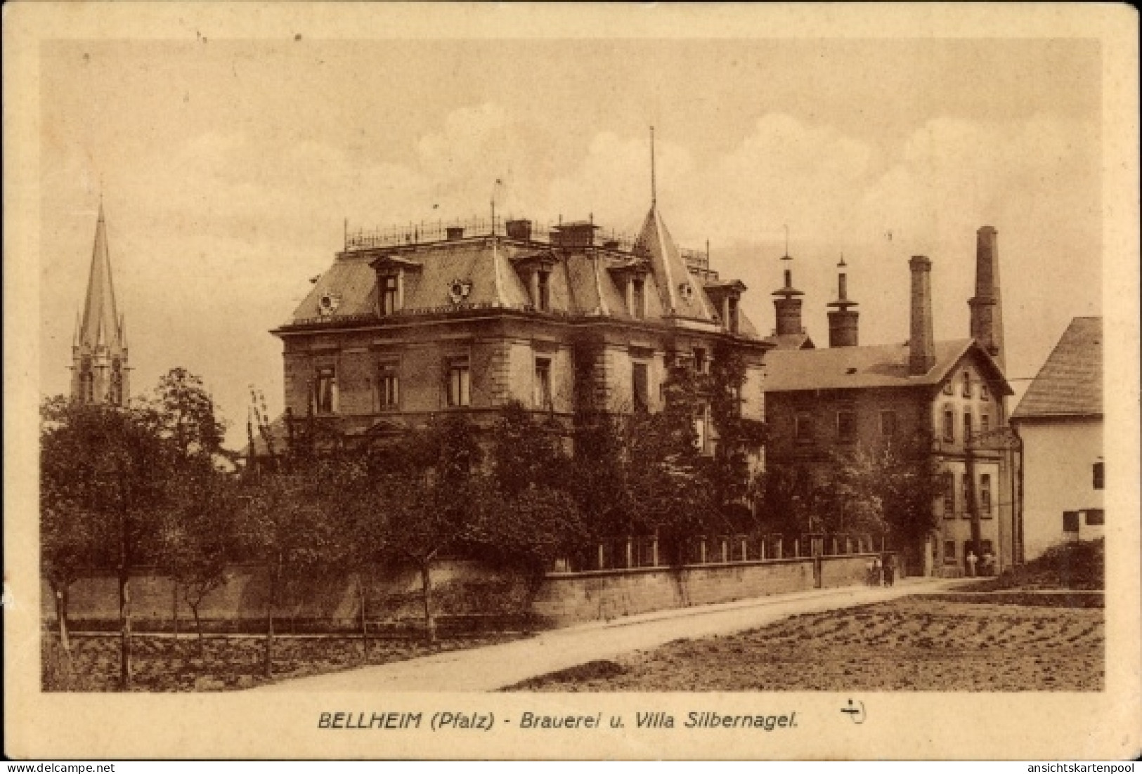 CPA Bellheim in der Pfalz, Brauerei und Villa Silbernagel