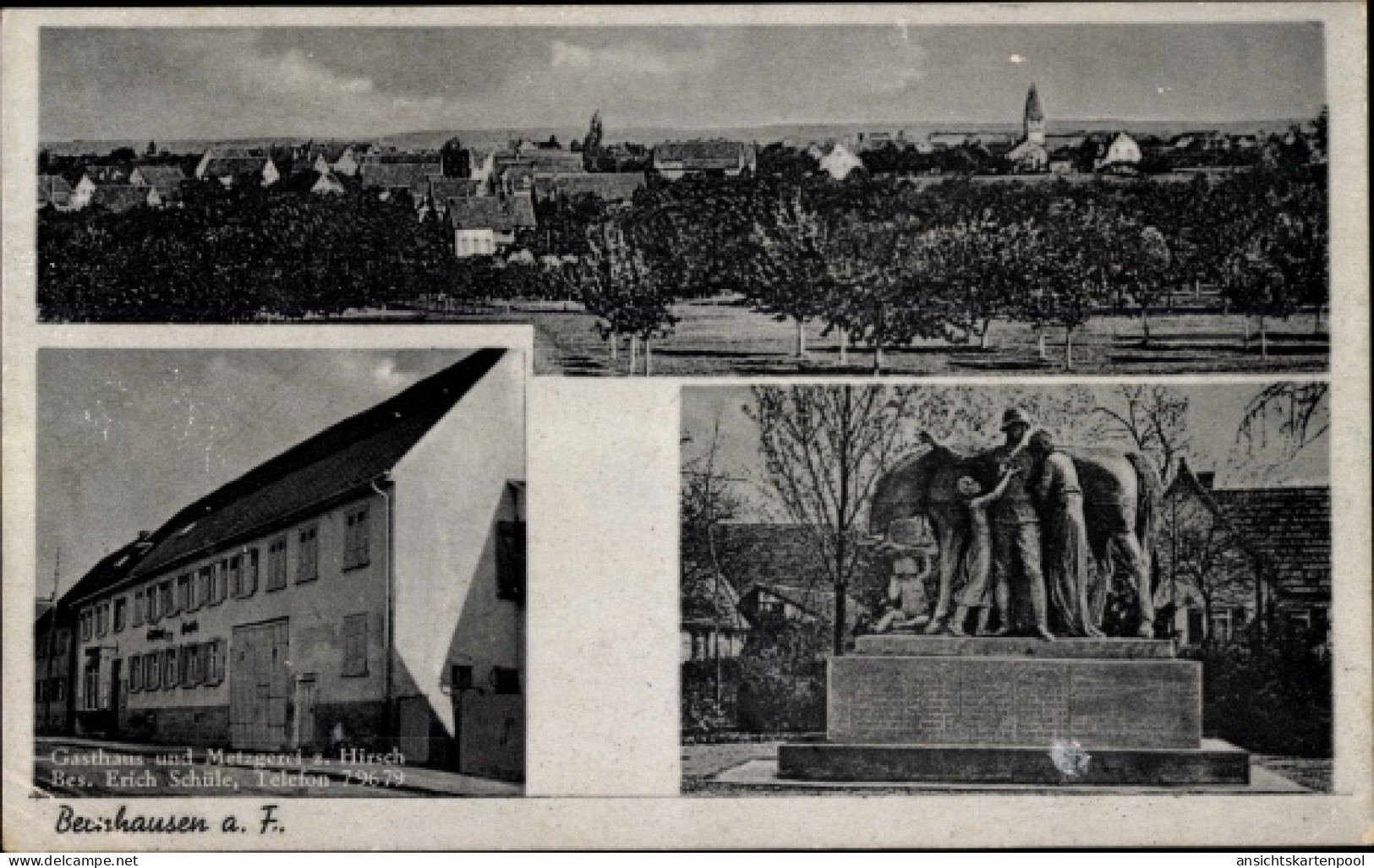 CPA Bernhausen Filderstadt Bade Württemberg, Kriegerdenkmal, Gasthaus zum Hirsch