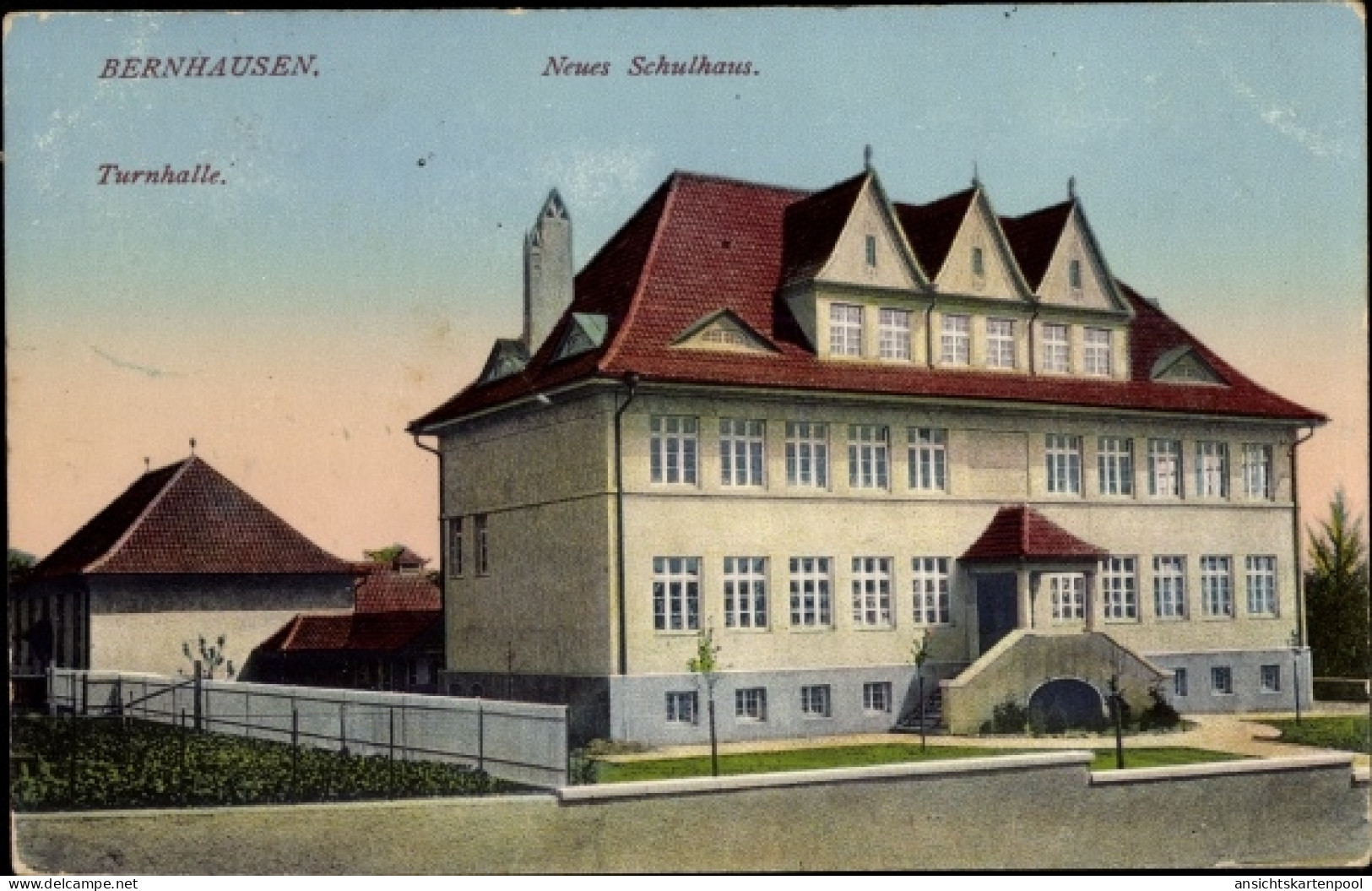 CPA Bernhausen Filderstadt Bade Württemberg, Neues Schulhaus, Turnhalle