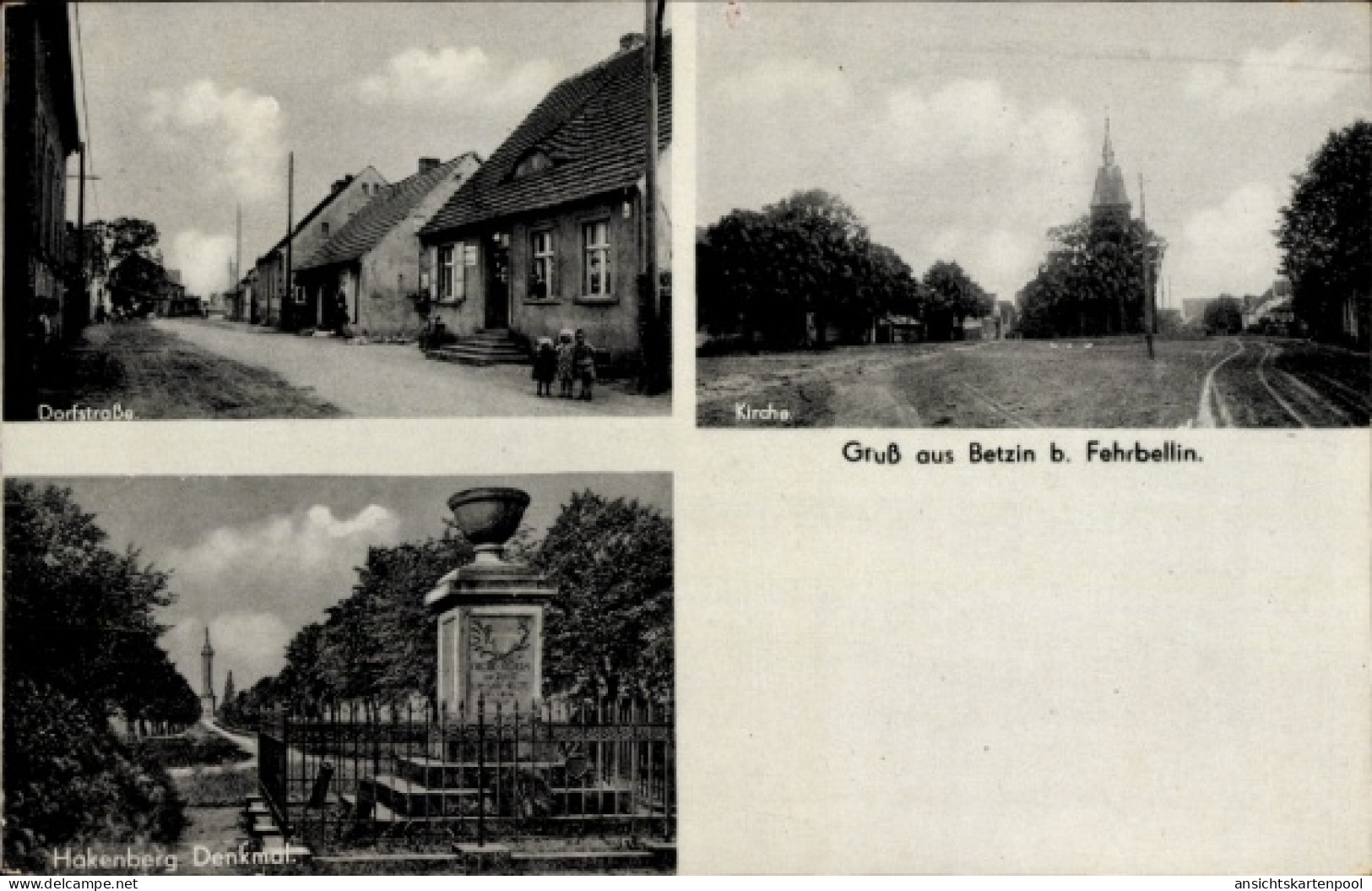 CPA Betzin Fehrbellin in Brandenburg, Dorfstraße, Hakenberg-Denkmal