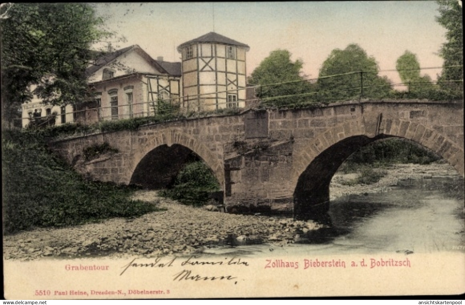 CPA Bieberstein Reinsberg in Sachsen, Zollhaus Bieberstein, Brücke, Fluss, Graben