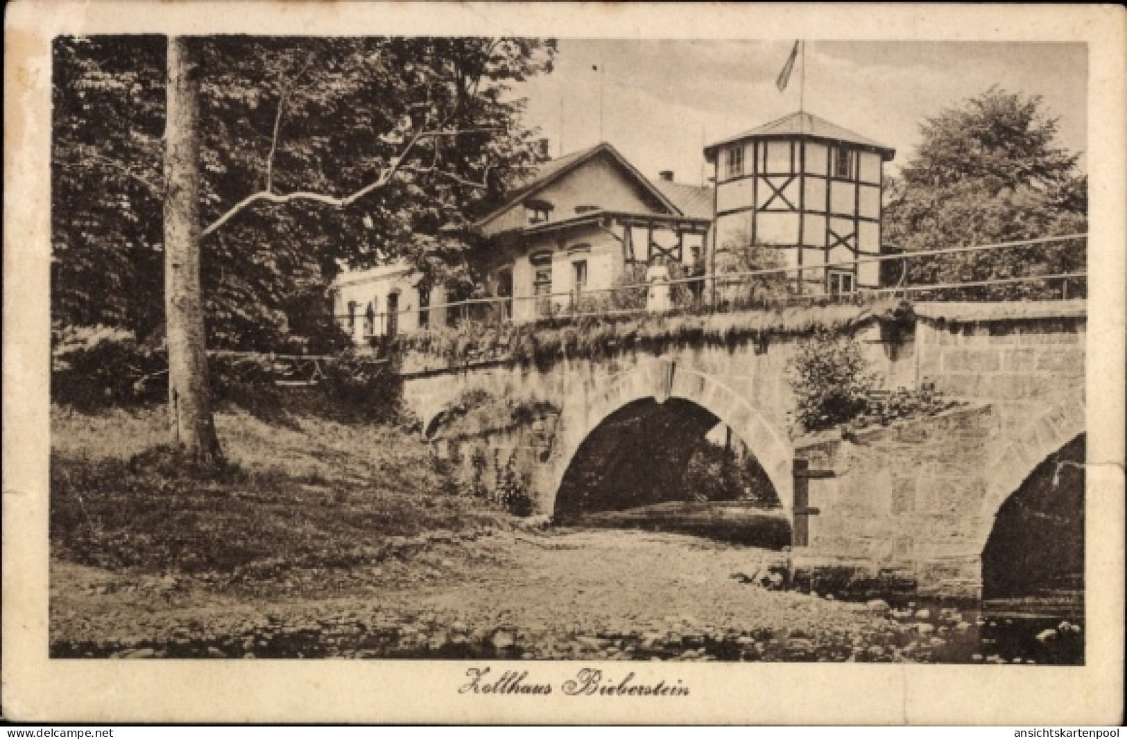 CPA Bieberstein Reinsberg in Sachsen, Zollhaus Bieberstein, Brücke, Natur, Gasthof