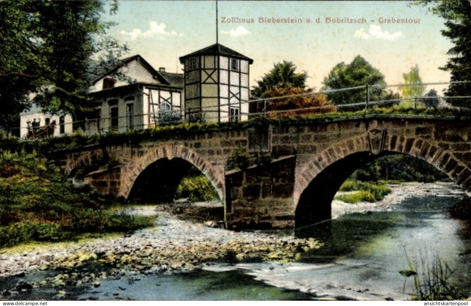 CPA Bieberstein Reinsberg in Sachsen, Zollhaus Brücke, Fluss, Natur