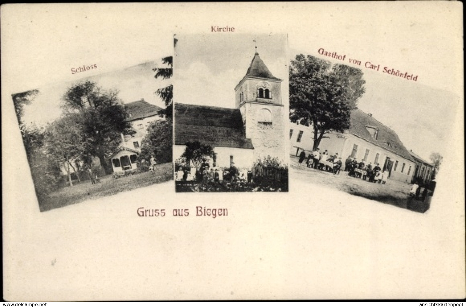 CPA Biegen Briesen in der Mark, Gasthof, Kirche, Schloss