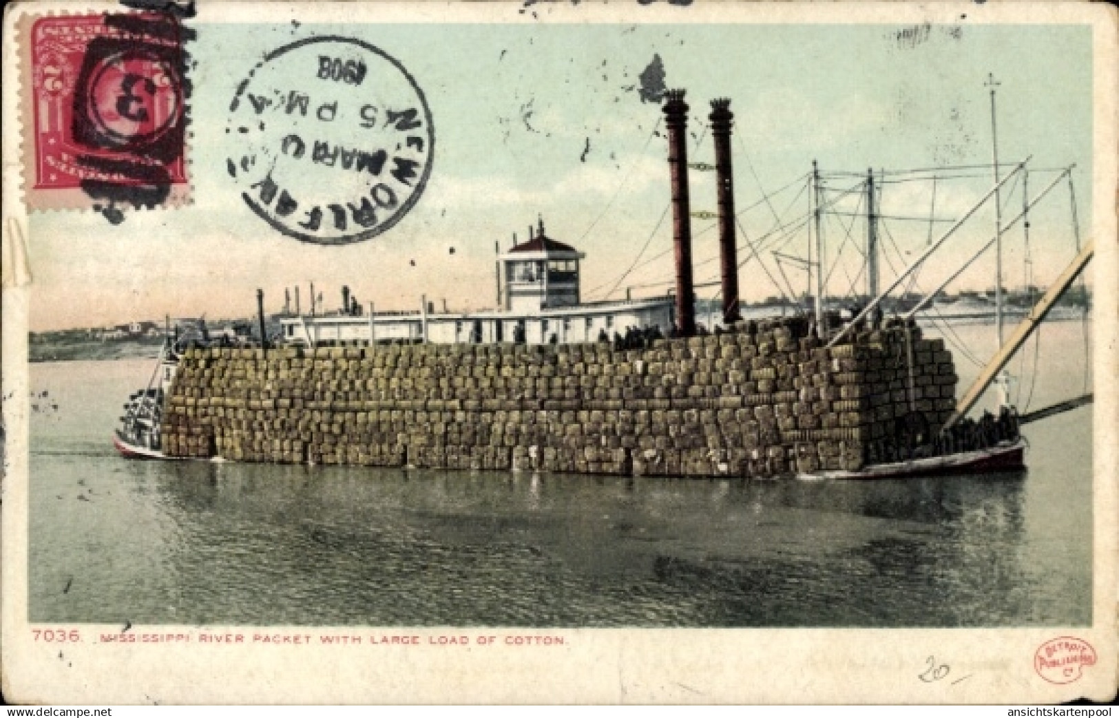 CPA Biloxi Mississippi USA, Schaufelradboot, große Baumwollladung, Mississippi