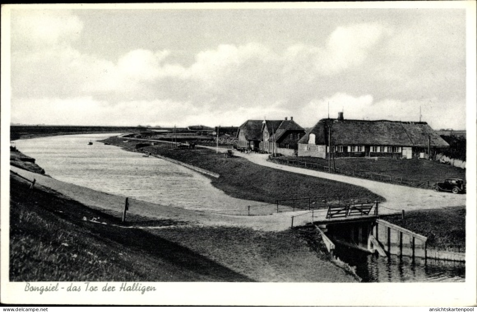 CPA Bongsiel in Nordfriesland, das Tor der Halligen, Reetdachhäuser