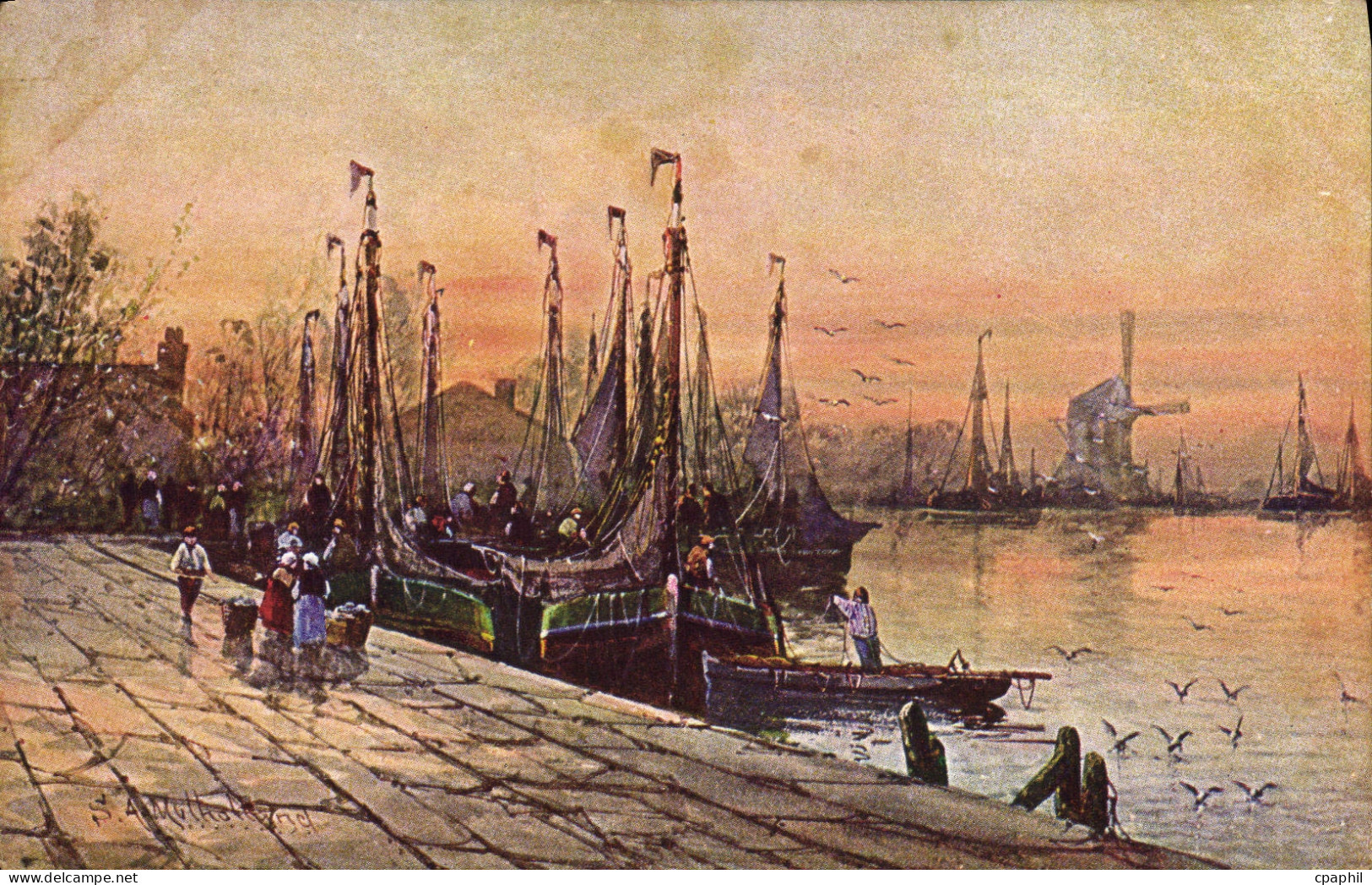 CPA Bouchain Pres Cambrai Bateaux Moulin a vent