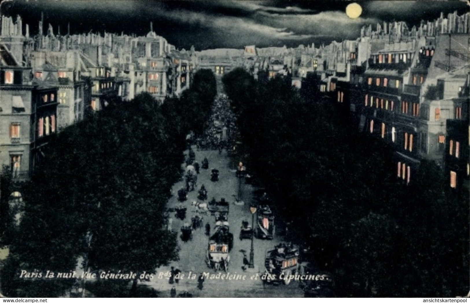 CPA Bourse de Paris II, Boulevard de la Madeleine, Boulevard des Capucines bei Nacht