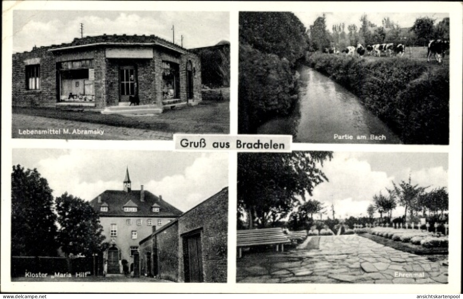 CPA Brachelen Hückelhoven Nordrhein Westfalen, Lebensmittel M. Abramsky, Bach, Kloster, Ehrenmal