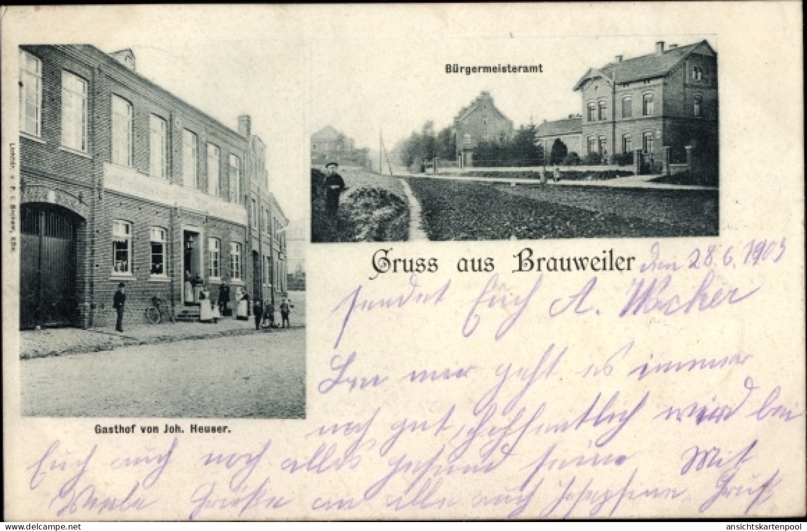 CPA Brauweiler Pulheim Nordrhein Westfalen, Bürgermeisteramt, Gasthof Joh. Heuser
