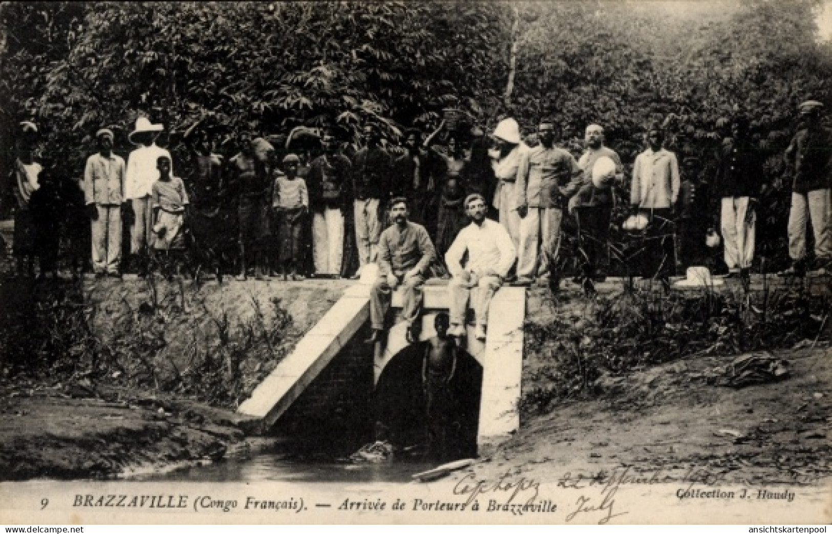 CPA Brazzaville Französisch-Kongo, Ankunft der Träger