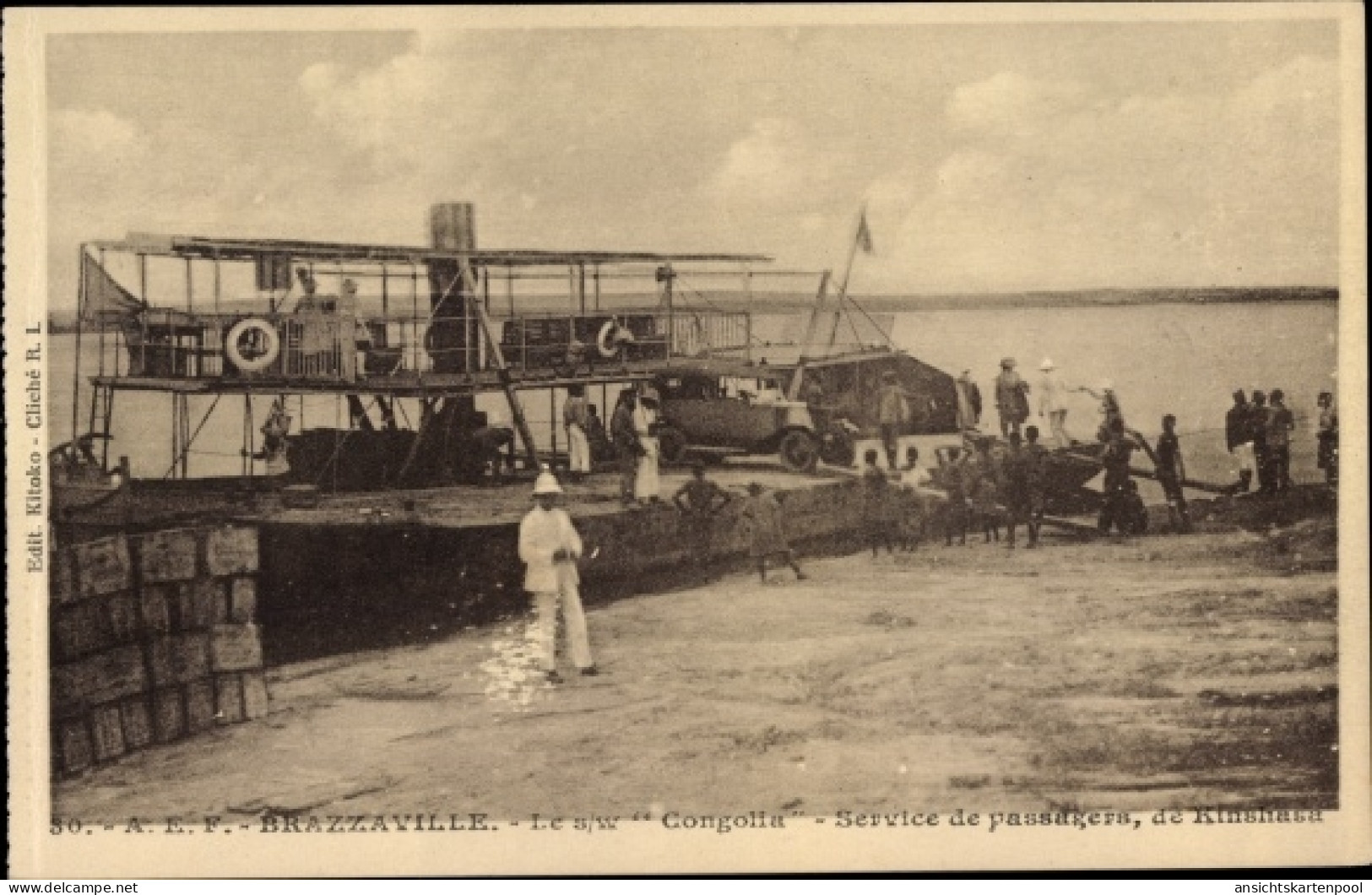CPA Brazzaville Französisch Kongo, Le s/w Congolia, Service de passagers de Kinshasa, Fähre