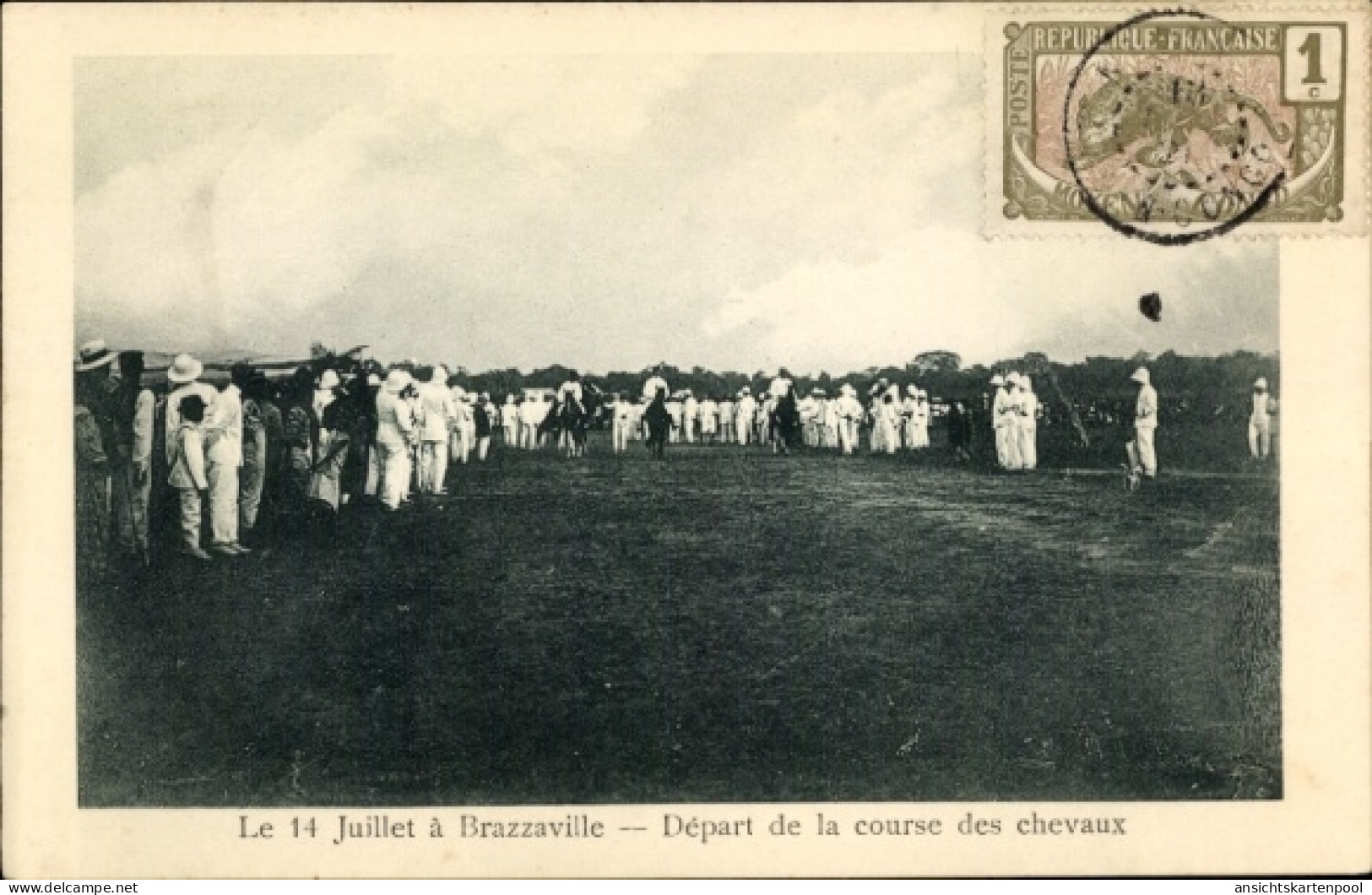 CPA Brazzaville Französisch-Kongo, Start des Pferderennens, 14. Juli