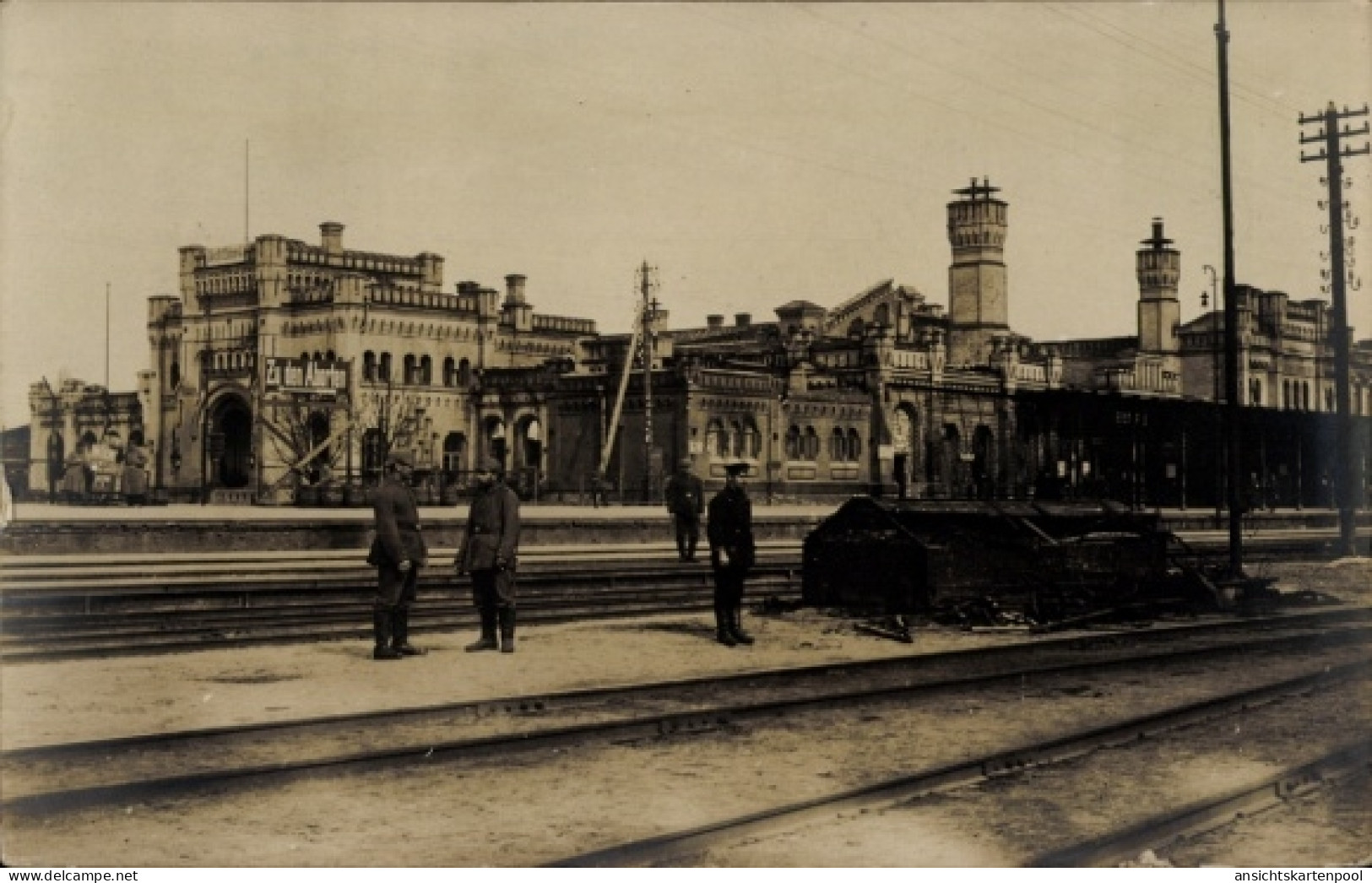 CPA Brest Litowsk Weißrussland, Hauptbahnhof, Gleisseite