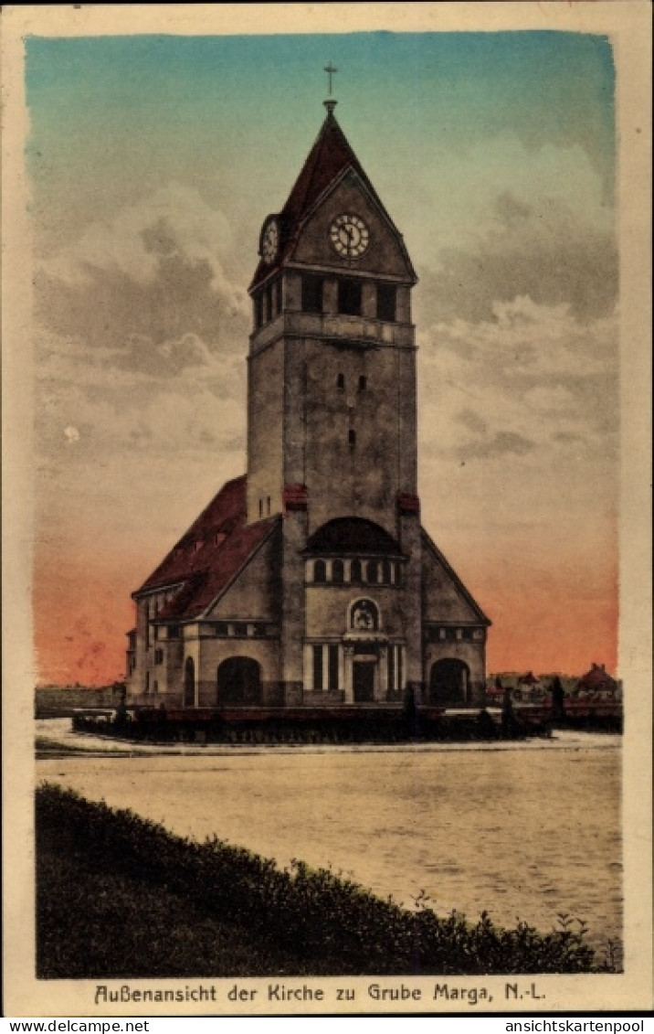 CPA Brieske Senftenberg Niederlausitz, Grube Marga, Außenansicht der Kirche