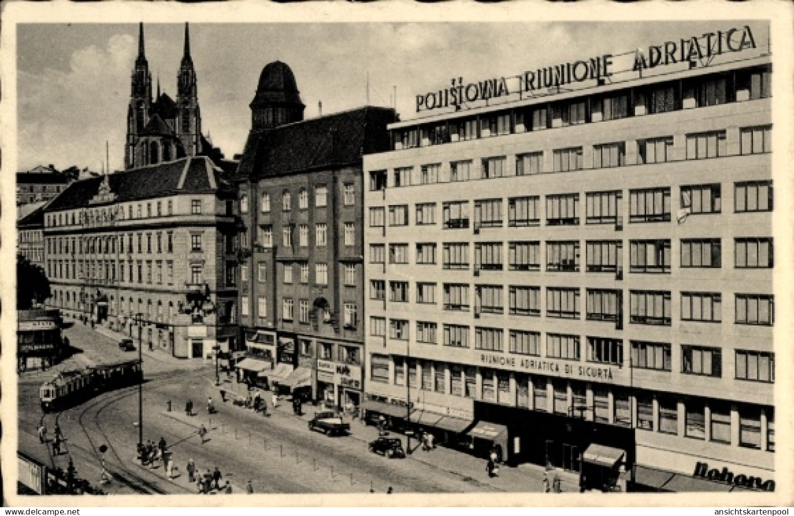 CPA Brno Brünn Südmähren, Riunione Adriatica di Sicurta, Bahnhofplatz, Straßenbahn