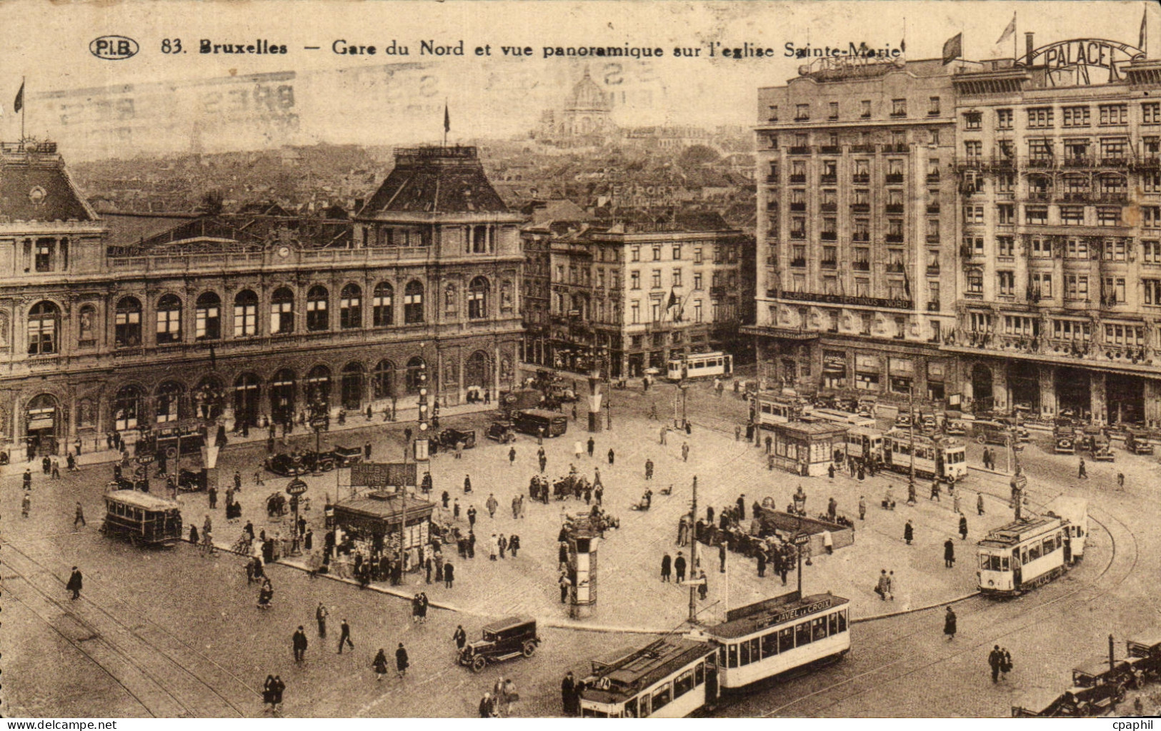 CPA Bruxelles Gare du Nord et vue panoramique sur l'eglise Sainte marie