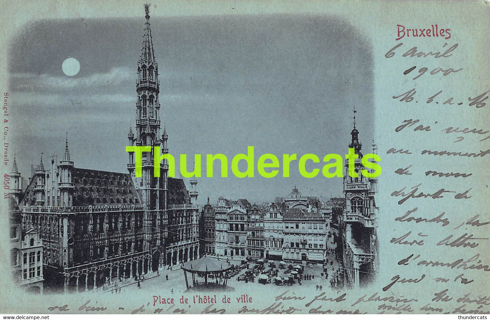 CPA BRUXELLES LA NUIT BIJ NACHT NIGHT LUNE MOON MAAN  PLACE DE L'HOTEL DE VILLE