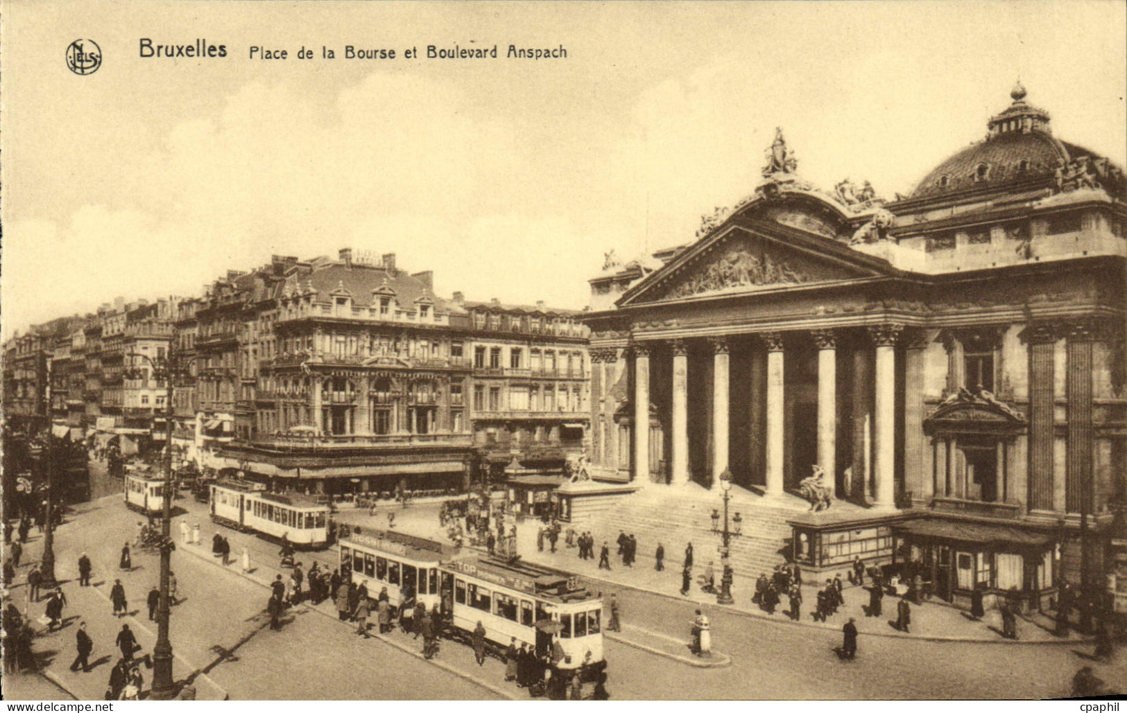 CPA Bruxelles Place de la Bourse et Boulevard Anspach Tramway