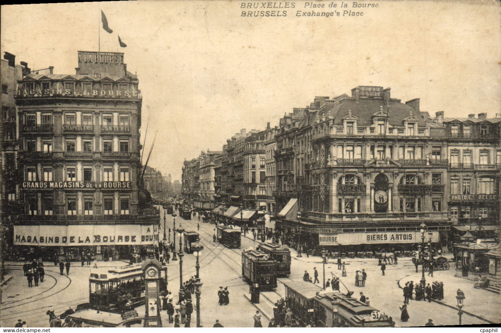 CPA Bruxelles Place de la Bourse Tramway