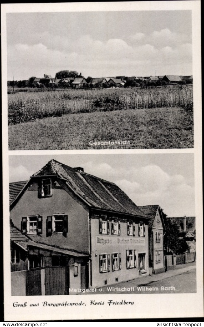 CPA Burg Gräfenrode Karben im Wetteraukreis, Metzgerei und Wirtschaft, Gesamtansicht