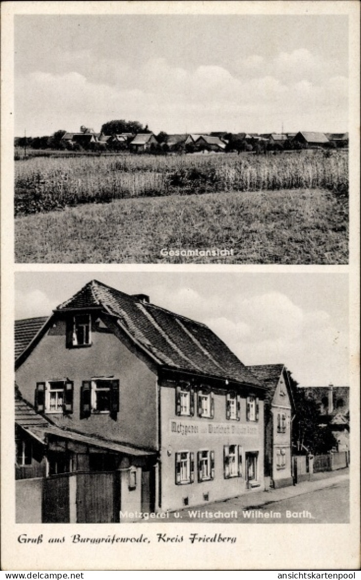 CPA Burg Gräfenrode Karben im Wetteraukreis, Metzgerei Wilhelm Barth, Gesamtansicht