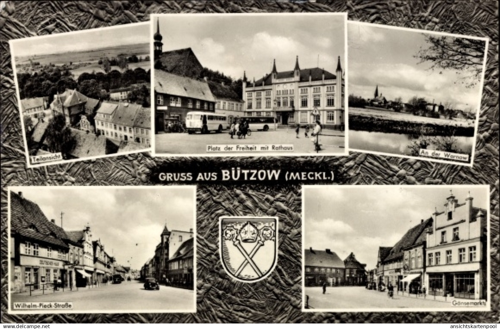 CPA Bützow in Mecklenburg, Platz der Freiheit mit Rathaus, An der Warnow, Wilhelm-Pieck-Straße