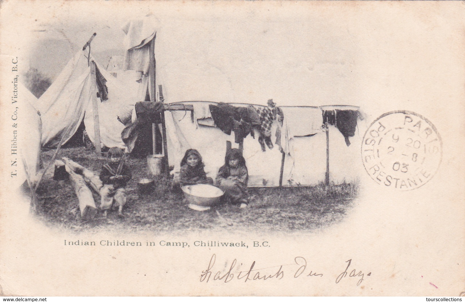 CPA CANADA - Victoria (Colombie-Britannique) Enfants indiens au Camp de Chilliwack en 1903 - Cachet Paris Poste restante