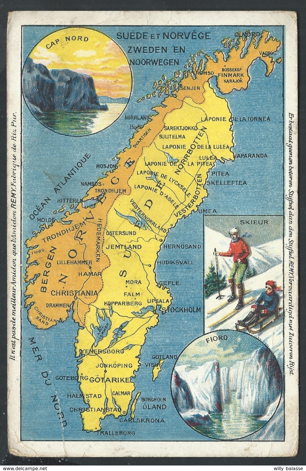 +++ CPA - Carte Géographique - SUEDE - NORVEGE - ZWEDEN - NOORWEGEN - Norge - Pub Amidon REMY Publicité  //