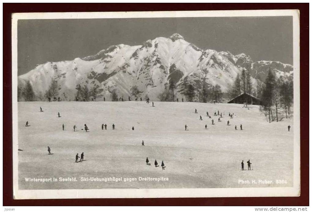 Cpa carte photo Suisse Wintersport in Seefeld Ski Uebungshügel gegen Dreitorspitze  ABE58  Garmisch Partenkirchen