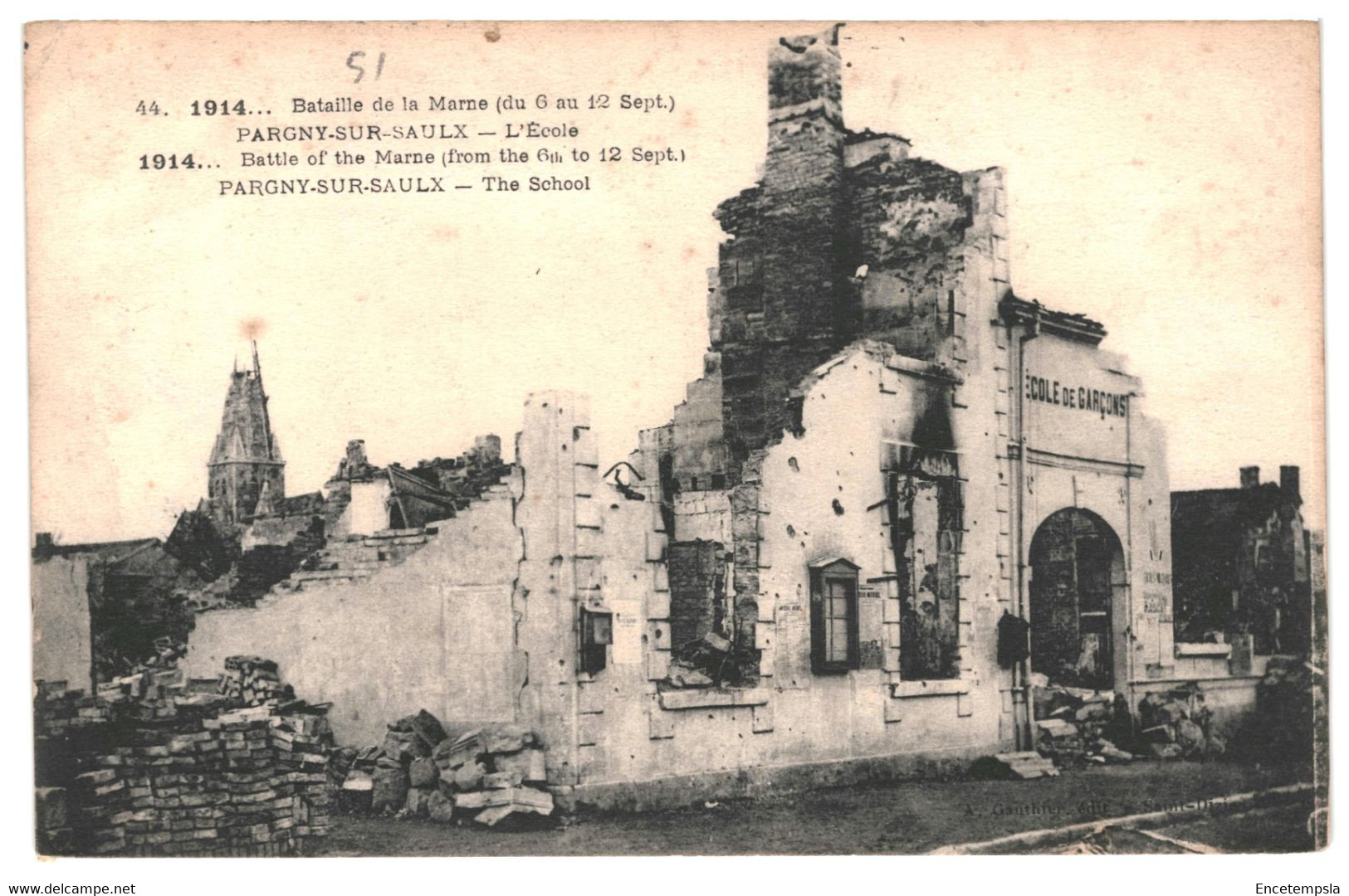 CPA Carte Postale France-Pargny-sur-Saulx- l'école en ruines guerre 1914-18 VM41352