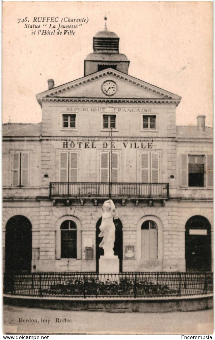 CPA  Carte Postale France  Ruffec Hôtel de Ville Statue la Jeunesse  VM104872