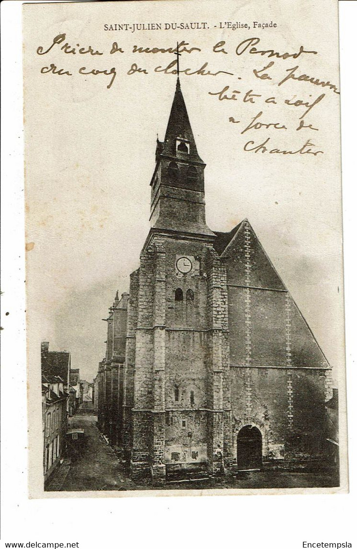 CPA-Carte  Postale France Saint-Julien-du-Sault- Façade de l'église  -1903-VM28073