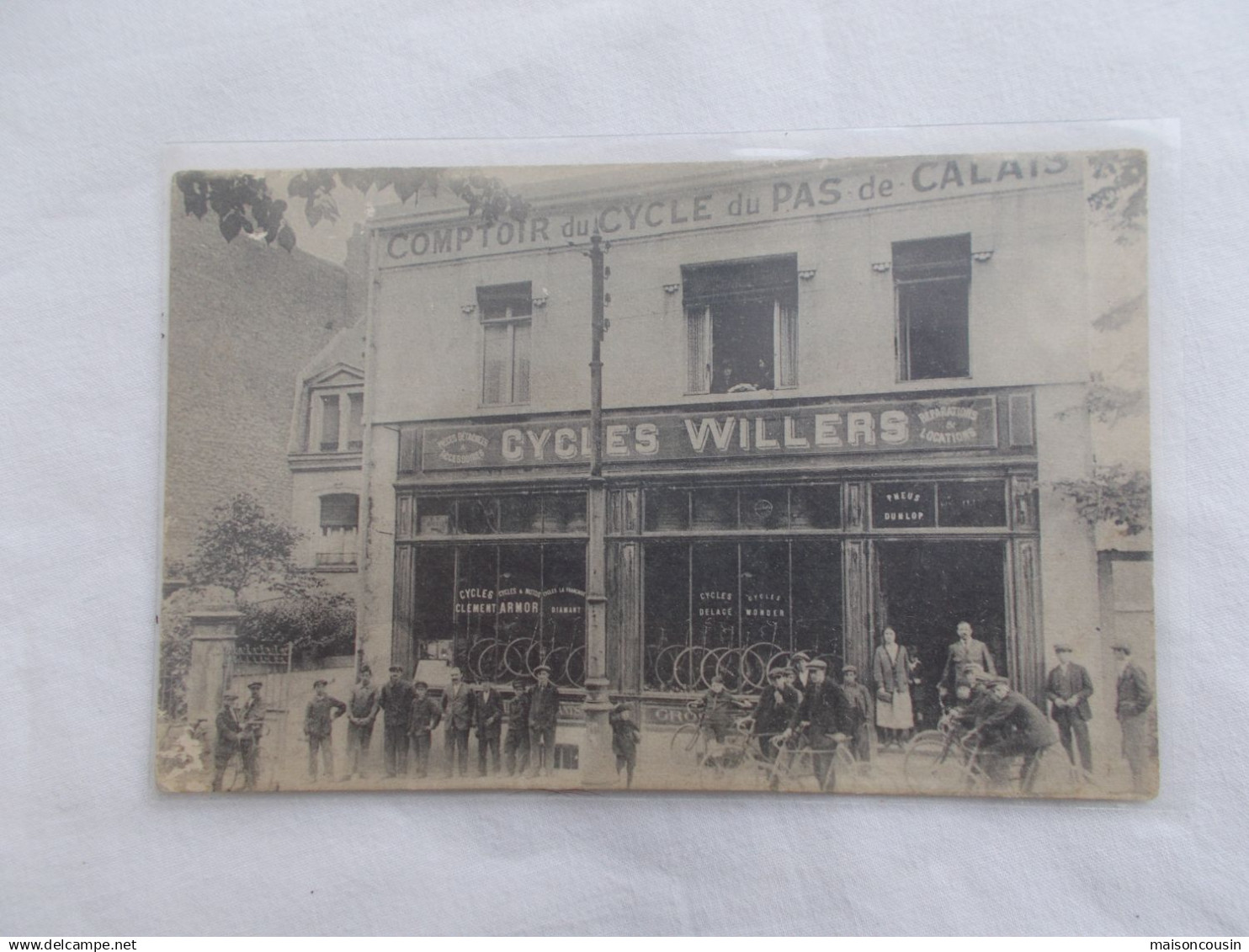 CPA CARTE POSTALE PHOTO ANCIENNE DEVANTURE MARCHAND VELO CYCLES MAURICE WILLERS LONGUENESSE SAINT OMER