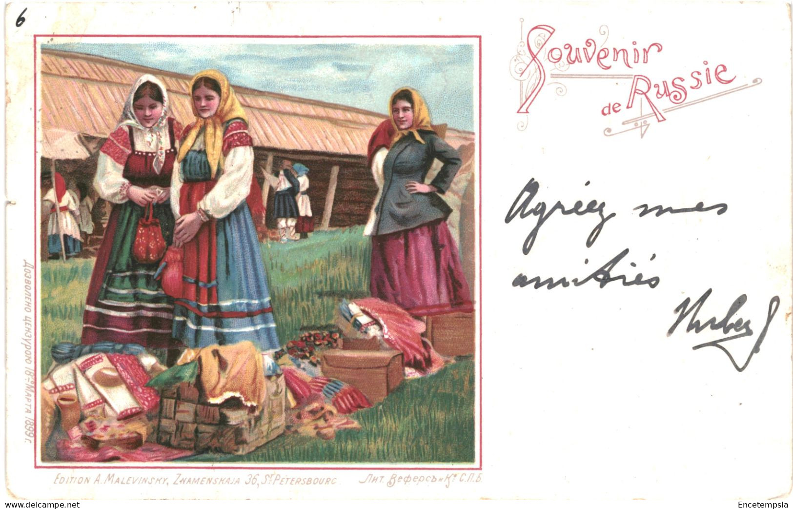 CPA Carte Postale Russie Saint Petersbourg  Souvenir de Russie  un marché  début 1900 VM81545ok